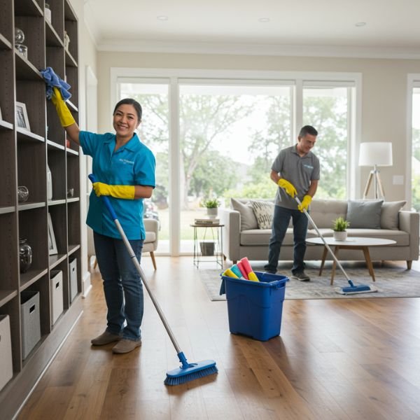 Professional cleaning team at work